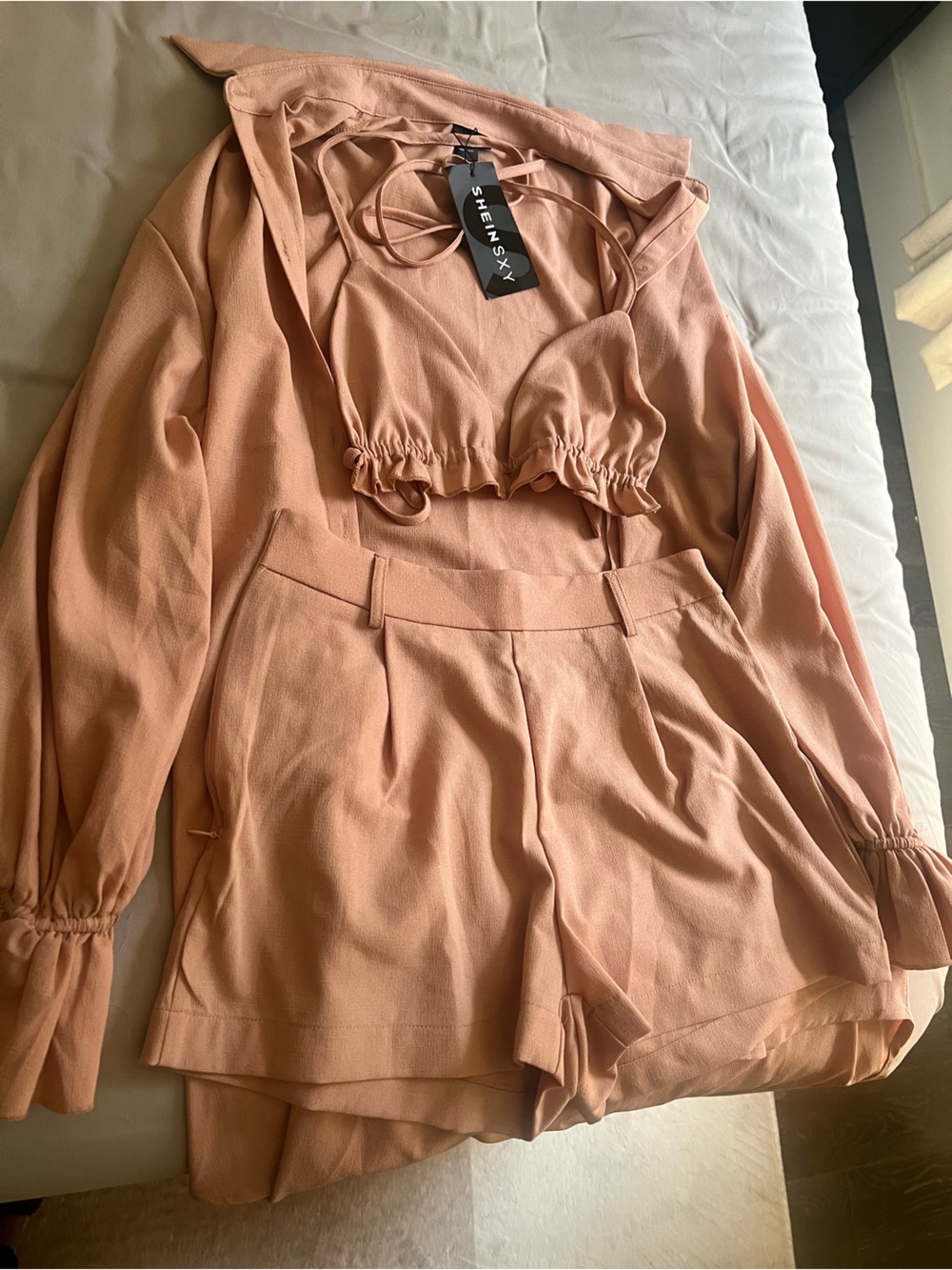 SHEIN Peach Pink Two-Piece Swim Cover-Up Set 3 pieces